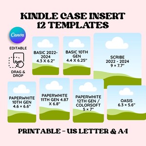 Kindleケース挿入Canvaテンプレート、編集可能なカスタムデザイン、DIYクリアケース挿入印刷可能、ペーパーホワイトカラーソフトスキンの基本