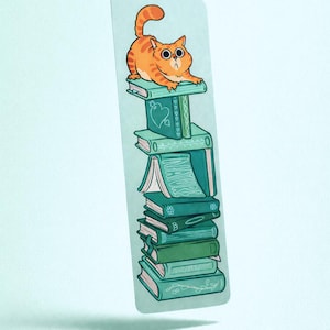 Cute Cat Bookmark for Book Lovers, Funny Orange Cat Gift, Aesthetic Book Accessory, Reader Gift, Unique Illustrated Bookmark