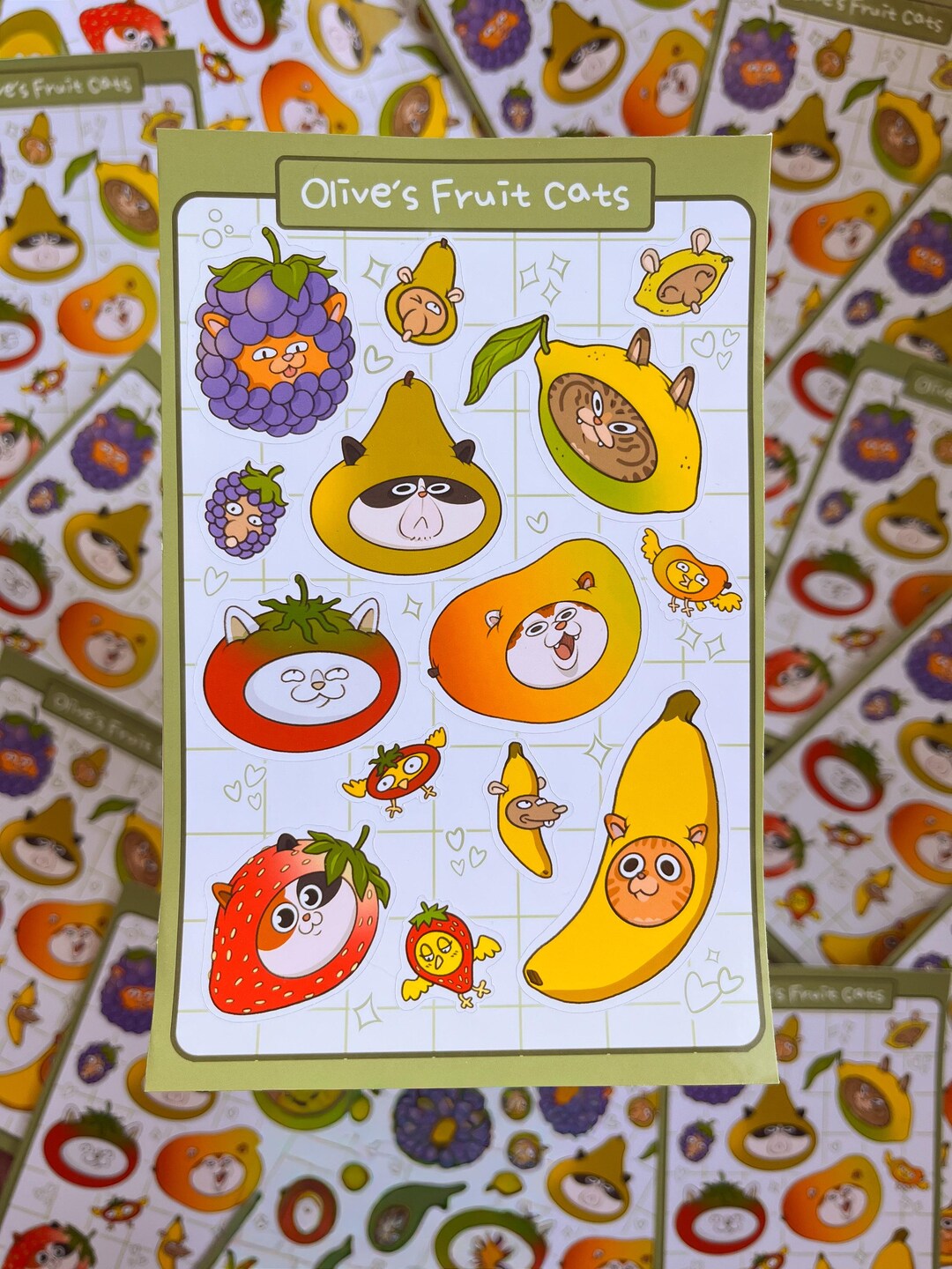 Cute Fruit Cat Sticker Sheet | Kawaii Cat Stickers | Planner Stickers ...