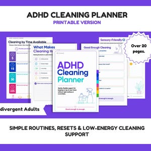 Planificador de limpieza para TDAH / Organización del hogar para personas neurodivergentes / Lista de verificación de limpieza para personas con disfunción ejecutiva / Imprimible de bajo consumo energético