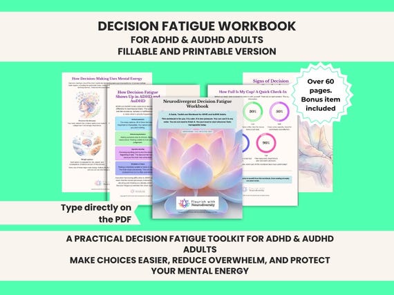Neurodivergent Decision Fatigue, A Printable and Fillable Guide Book, For AuDHD, ADHD, Autistic Adults.