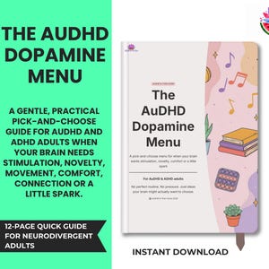 Menu della dopamina per l'ADHD / Idee per la dopamina nell'ADHD / Manuale di auto-cura per neurodivergenti / Motivazione e regolazione dell'ADHD stampabili / Download digitale