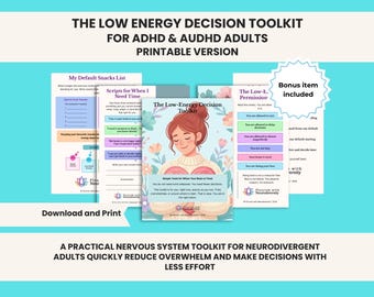 The low Energy Decision Tool Kit,Printable  AuDHD Guide for Adults, Neurodivergent Support.