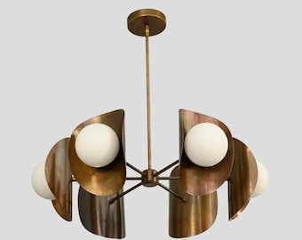 Mid Century Modern Brass Sputnik Chandelier - Handmade Starburst Statement Light Fixture for Home Decor