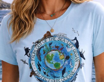 Camiseta Protejamos Nuestros Océanos – Camiseta del Día de la Tierra con temática marina - Azul claro