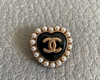 Vintage Black Heart-shaped button with Faux Pearl Border 22mm- Romantic Decorative Sewing Button