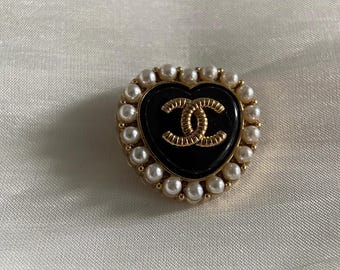 Vintage Black Heart-shaped button with Faux Pearl Border 22mm- Romantic Decorative Sewing Button