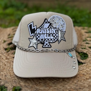 Raisin Hell Trucker Hat | Western Disco Cowgirl Cap with Lightning Star Accents