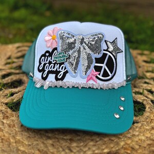 Sequin Bow Peace Sign Trucker Cap | Boho Western Girl Gang Hat