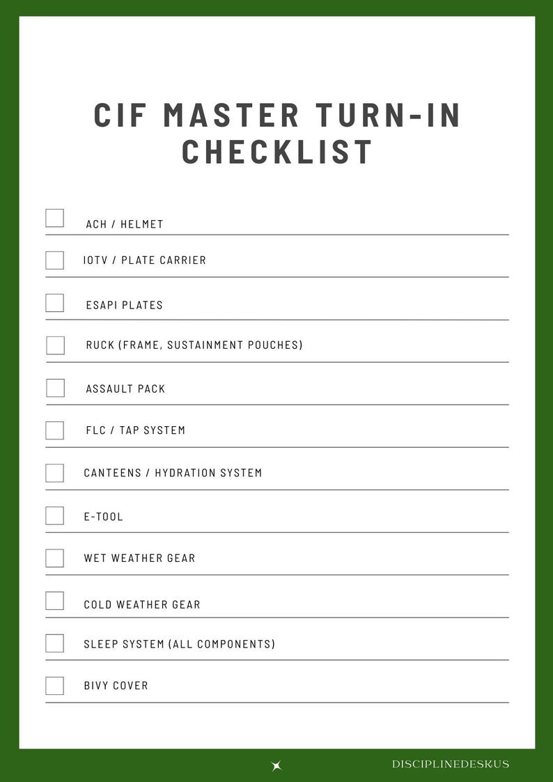 Army CIF Turn in Checklist Printable | PCS & ETS Gear Turn-in Guide ...