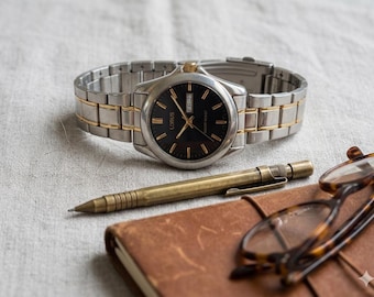 Vintage Lorus by Seiko Two-Tone Day-Date Watch | Silver & Gold Tone Minimalist Dress Watch | Caliber VJ33 Quartz Movement