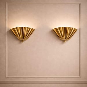 Kinkiet ścienny z muszlą i karbowanym wentylatorem, mosiężna lampa w kształcie muszli, styl art déco, nowoczesny