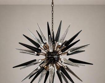 Nowoczesny żyrandol Starburst z mosiądzu, hebanu, akrylu, oprawa sufitowa Sputnik, luksusowe oświetlenie