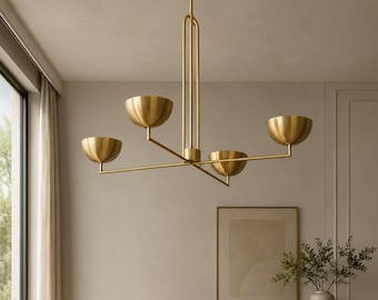 Modern Brass 4 Light Chandelier Mid Century Ceiling Pendant Lighting Fixture