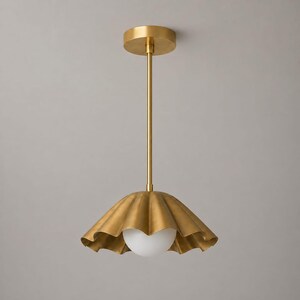 Brass Pendant Light Fluted Shade Modern Ceiling Hanging Lamp Opal Globe Fixture