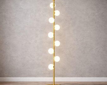 Modern Brass Floor Lamp Vertical Globe Light Space Saving Standing Lamp Living Room Decor