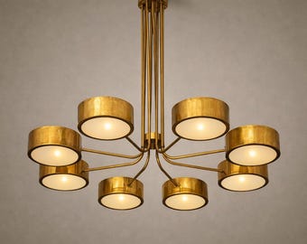 Italian Brass Drum Chandelier Mid Century Modern Ceiling Light Fixture Antique Style Pendant Light