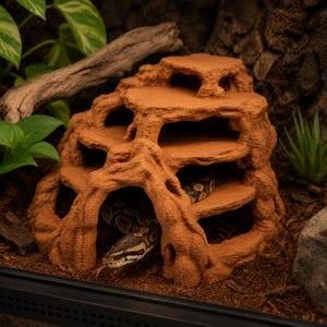Toca para cobra Mesa | Caverna para répteis impressa em 3D | Rocha para escalada de cobras | Toca para cobra-do-milho | Decoração bioativa para terrário | Túnel para répteis