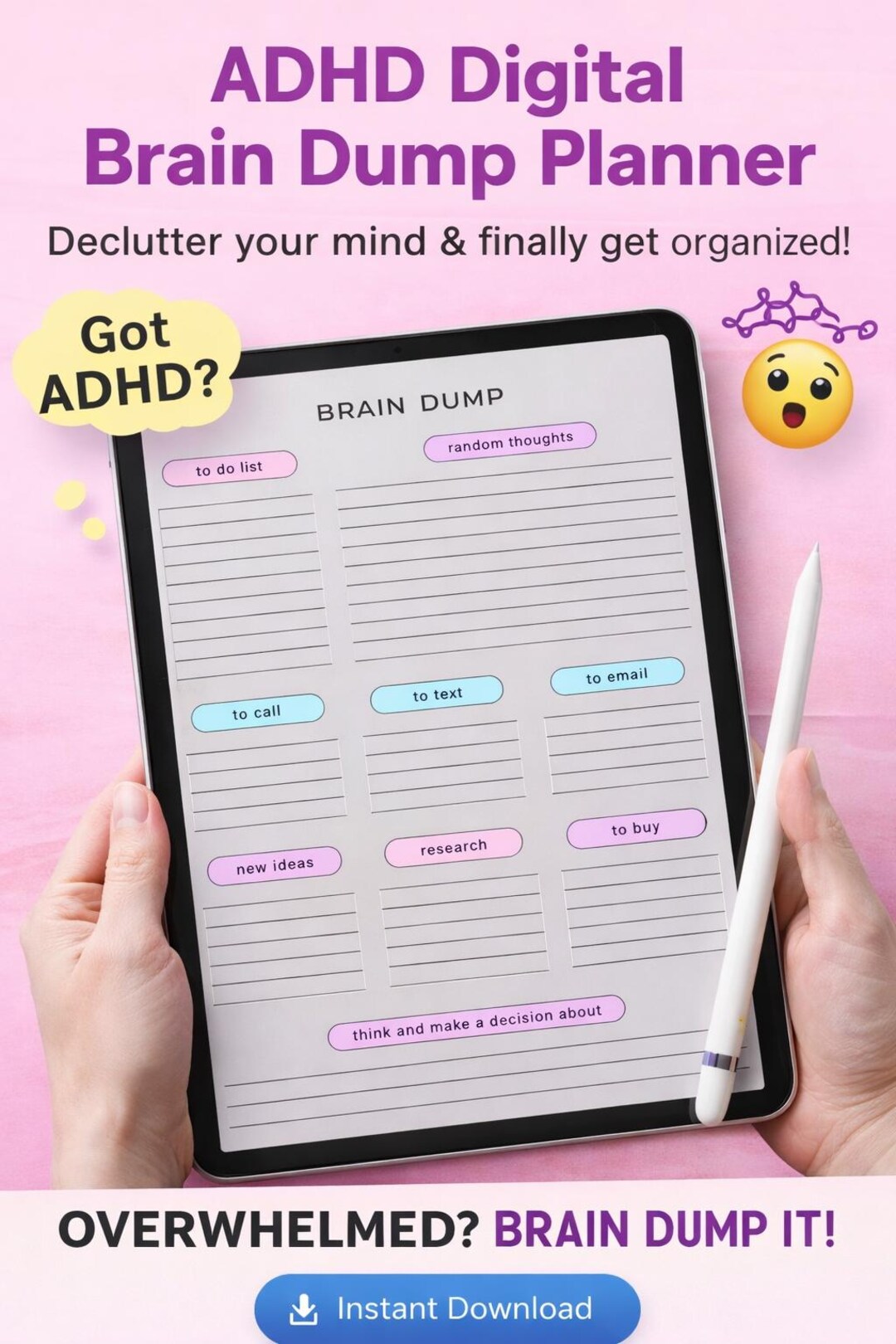 ADHD Brain Dump Planner |digital Organizer for Goodnotes, Notability ...