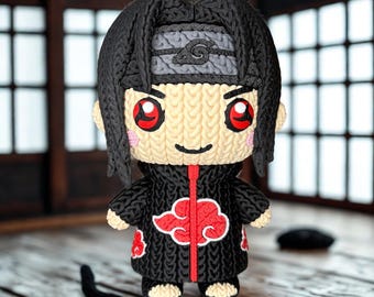 Crochet-Style 3D Printed Ninja Figurine – Red Cloud Cloak Warrior Desk Decor