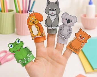 Marionetas de dedo de animales para imprimir / Rana, ardilla, lobo, koala, gato / Manualidad para niños para juegos de imitación (descarga en PDF)