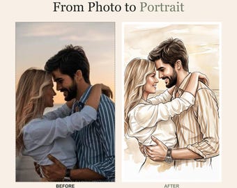 Aquarell-Paargemälde nach Foto, individuelle Hochzeitsillustration, personalisiertes Verlobungsporträt, Jahrestagsgeschenk für Sie oder Ihn