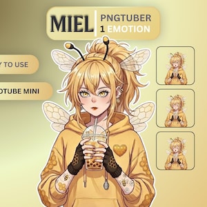 Png tuber Meil The Honey Bee PNGTuber | Vrouwelijke PNG Tuber VTuber Model, Kant-en-klare VTuber Avatar, Live2D Stijl, Gratis VTuber Model