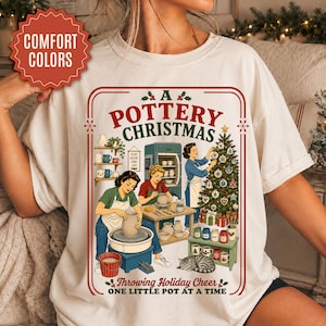 Comfort Colors 陶芸クリスマスシャツ、レトロなクリスマス陶芸愛好家へのギフト、ヴィンテージストーリーブッククリスマス陶芸家Tシャツ、陶芸家へのレトロなギフト