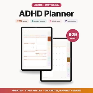 ADHD Digital Planner Undated for GoodNotes, IPad Organizer, with Daily, Weekly, and Monthly views
