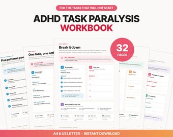 ADHD Task Breakdown Workbook, 32-Page Printable PDF with Executive Function Worksheets
