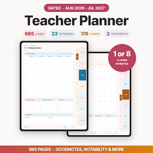 Digital Teacher Planner 2026-2027 for GoodNotes Hyperlinked, Lesson Organizer with Gradebook and Attendance