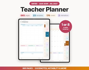 Digital Teacher Planner 2026-2027 for GoodNotes Hyperlinked, Lesson Organizer with Gradebook and Attendance