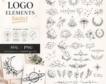 Boho Celestial Clipart Bundle – 77 Moon Sun Star Elements – Witchy Line Art PNG SVG – Minimalist Aesthetic – Commercial Use