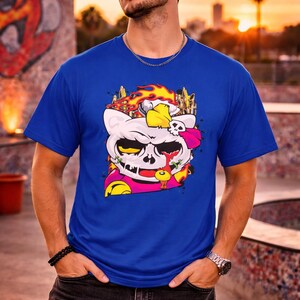 Skull Cat Shirt, Gothic Cat Graphic Tee, Punk Anime Streetwear Shirt, Alternative Cat Art Tee image 8
