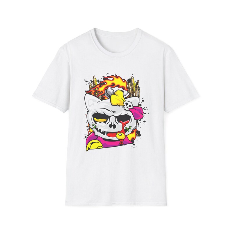 Skull Cat Shirt, Gothic Cat Graphic Tee, Punk Anime Streetwear Shirt, Alternative Cat Art Tee image 6