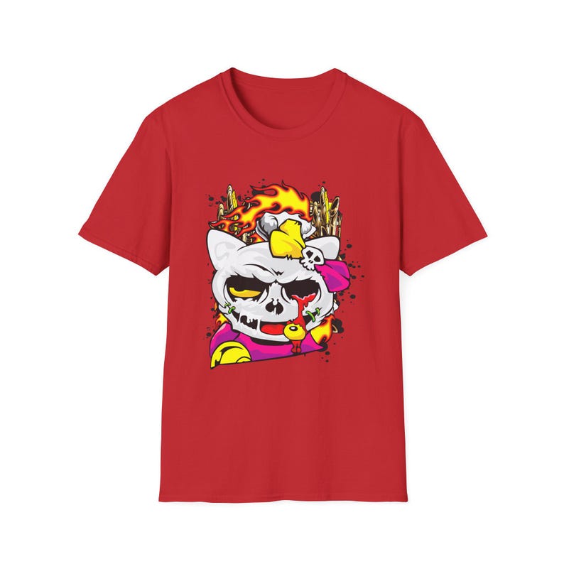 Skull Cat Shirt, Gothic Cat Graphic Tee, Punk Anime Streetwear Shirt, Alternative Cat Art Tee image 17