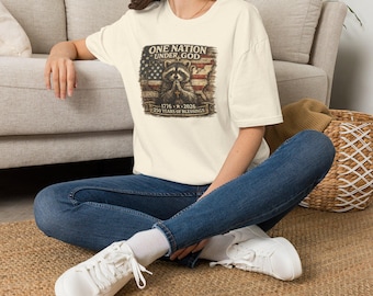 Koszulka „One Nation Under God”, chrześcijański, patriotyczny t-shirt z szopem, koszulka „America 250” z lat 1776–2026