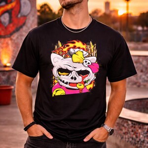 Skull Cat Shirt, Gothic Cat Graphic Tee, Punk Anime Streetwear Shirt, Alternative Cat Art Tee image 5