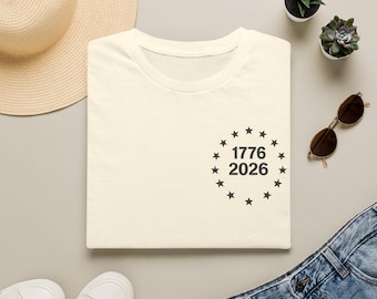 Koszulka z okazji 250. rocznicy powstania Ameryki (1776-2026), koszulka z okazji dwusetnej rocznicy, koszulka patriotyczna z 13 gwiazdkami, koszulka z okazji 250. rocznicy powstania USA, minimalistyczna koszulka z motywem Ameryki