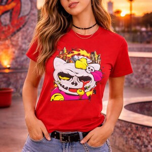 Skull Cat Shirt, Gothic Cat Graphic Tee, Punk Anime Streetwear Shirt, Alternative Cat Art Tee image 7