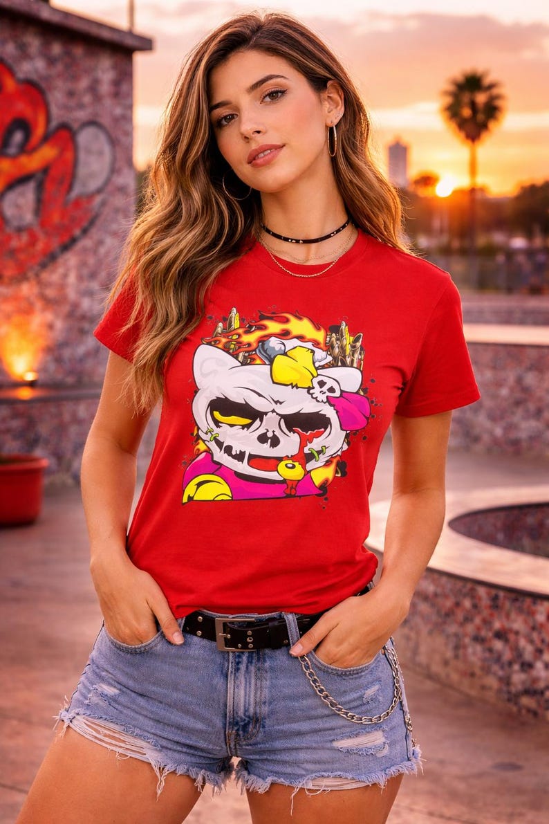 Skull Cat Shirt, Gothic Cat Graphic Tee, Punk Anime Streetwear Shirt, Alternative Cat Art Tee image 7