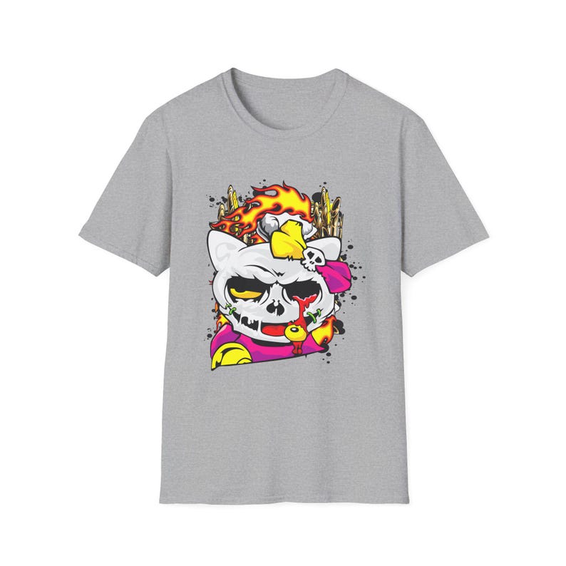 Skull Cat Shirt, Gothic Cat Graphic Tee, Punk Anime Streetwear Shirt, Alternative Cat Art Tee image 10