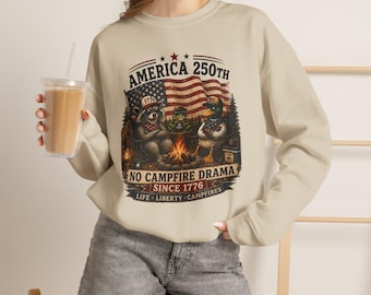 Bluza z nadrukiem „No Campfire Drama” z motywem Campfire Bears | Projekt flagi z okazji 250. rocznicy powstania Ameryki