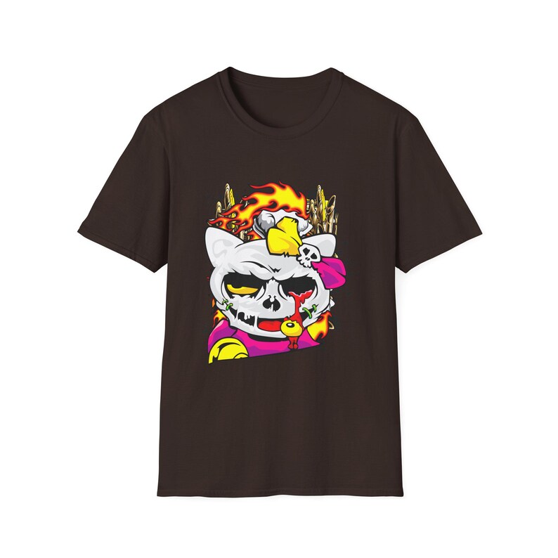 Skull Cat Shirt, Gothic Cat Graphic Tee, Punk Anime Streetwear Shirt, Alternative Cat Art Tee image 11
