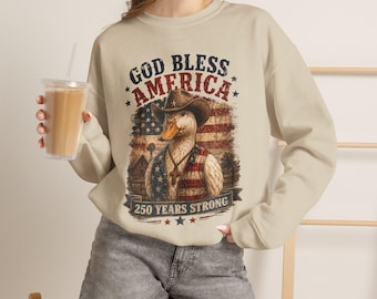 Bluza z kapturem God Bless America Duck, chrześcijański, patriotyczny sweter z okrągłym dekoltem, bluza z napisem „Ameryka 250 lat siły”
