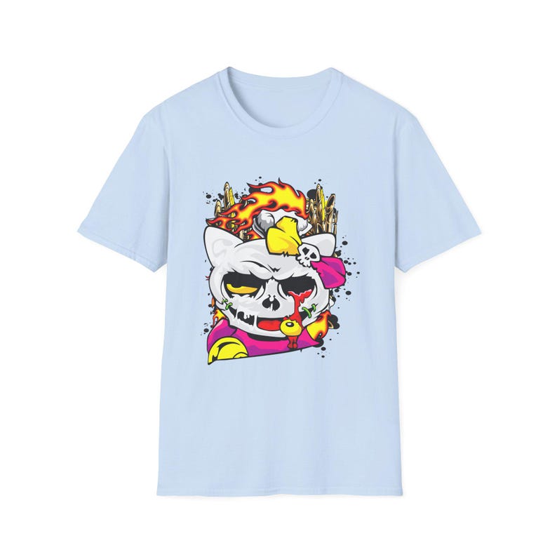 Skull Cat Shirt, Gothic Cat Graphic Tee, Punk Anime Streetwear Shirt, Alternative Cat Art Tee image 14