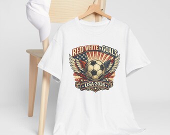 Koszulka piłkarska Red White Goals, koszulka piłkarska USA 2026, koszulka kibica piłki nożnej Patriotic, koszulka American Soccer, koszulka piłkarska USA Vintage
