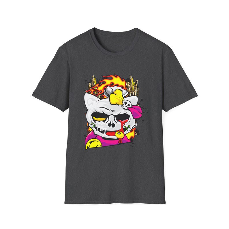 Skull Cat Shirt, Gothic Cat Graphic Tee, Punk Anime Streetwear Shirt, Alternative Cat Art Tee image 13