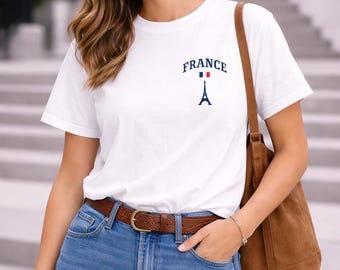 France Eiffel Tower T-Shirt | Minimalist Paris Graphic Tee, Garment-Dyed Cotton
