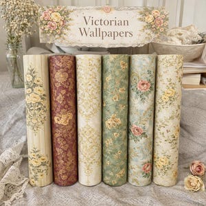Viktoriansk blommig tapetuppsättning | Antik damast, scrapbookpapper (digital nedladdning)